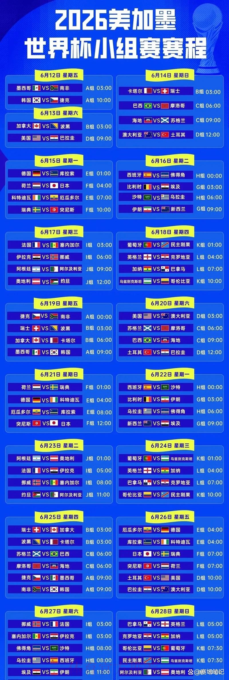 2026世界杯赛程时间表查询 2026世界杯赛程时间表查询